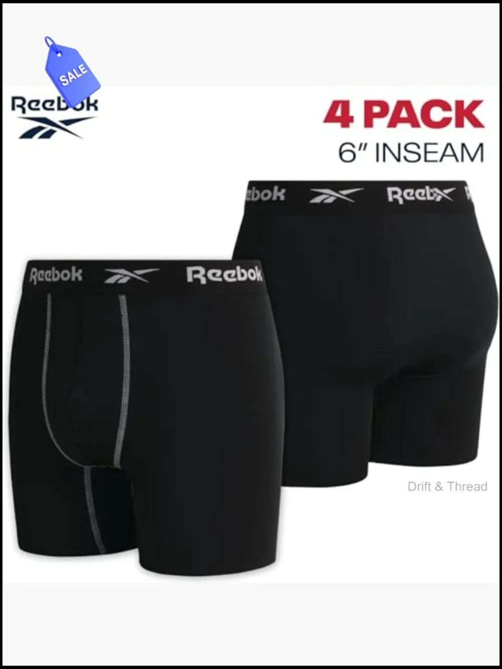Mens 4-Pack Athletic Boxer Briefs 6 Inseam Moisture Wicking Tag Free